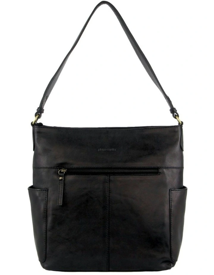 Pierre Cardin Ladies Leather Stitch-design Hobo Bag in Black