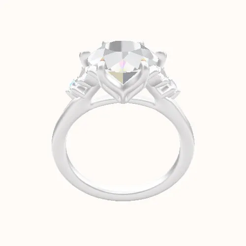 Plain Band with Marquise & Round Diamond Sidestones Engagement Ring With Petal Six Prong Head