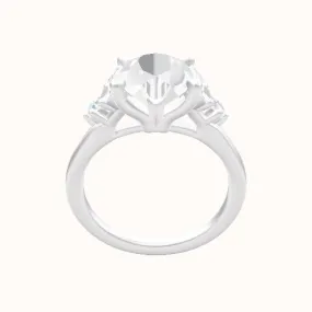 Plain Band with Marquise & Round Diamond Sidestones Engagement Ring With Standard Four Prong Head