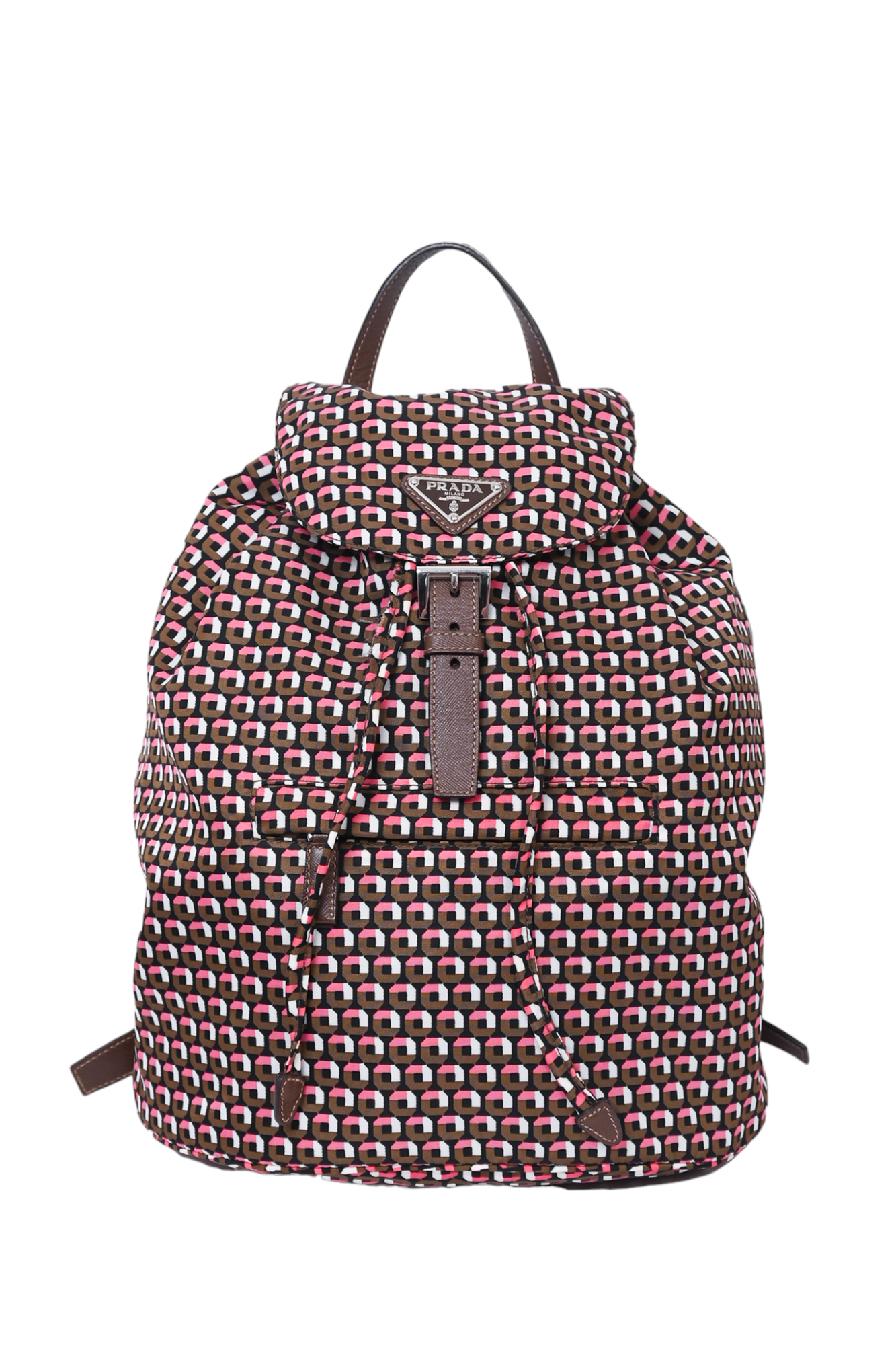 Prada Brown/Pink Re-Nylon Patterned Backpack