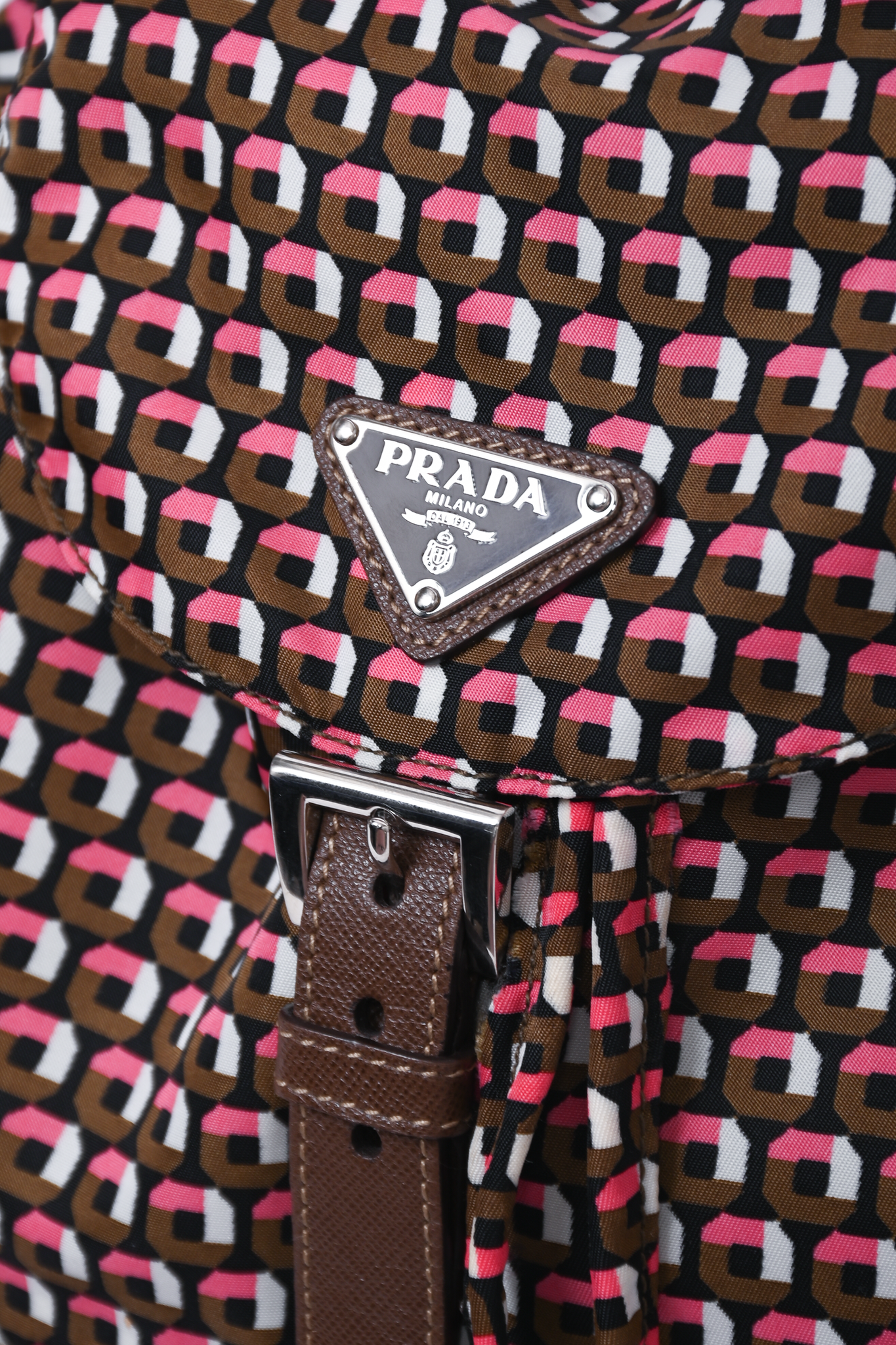 Prada Brown/Pink Re-Nylon Patterned Backpack