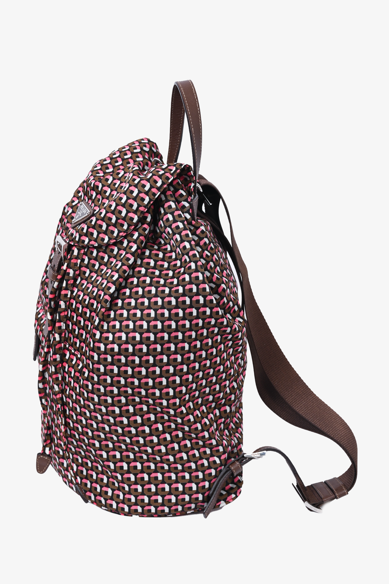 Prada Brown/Pink Re-Nylon Patterned Backpack