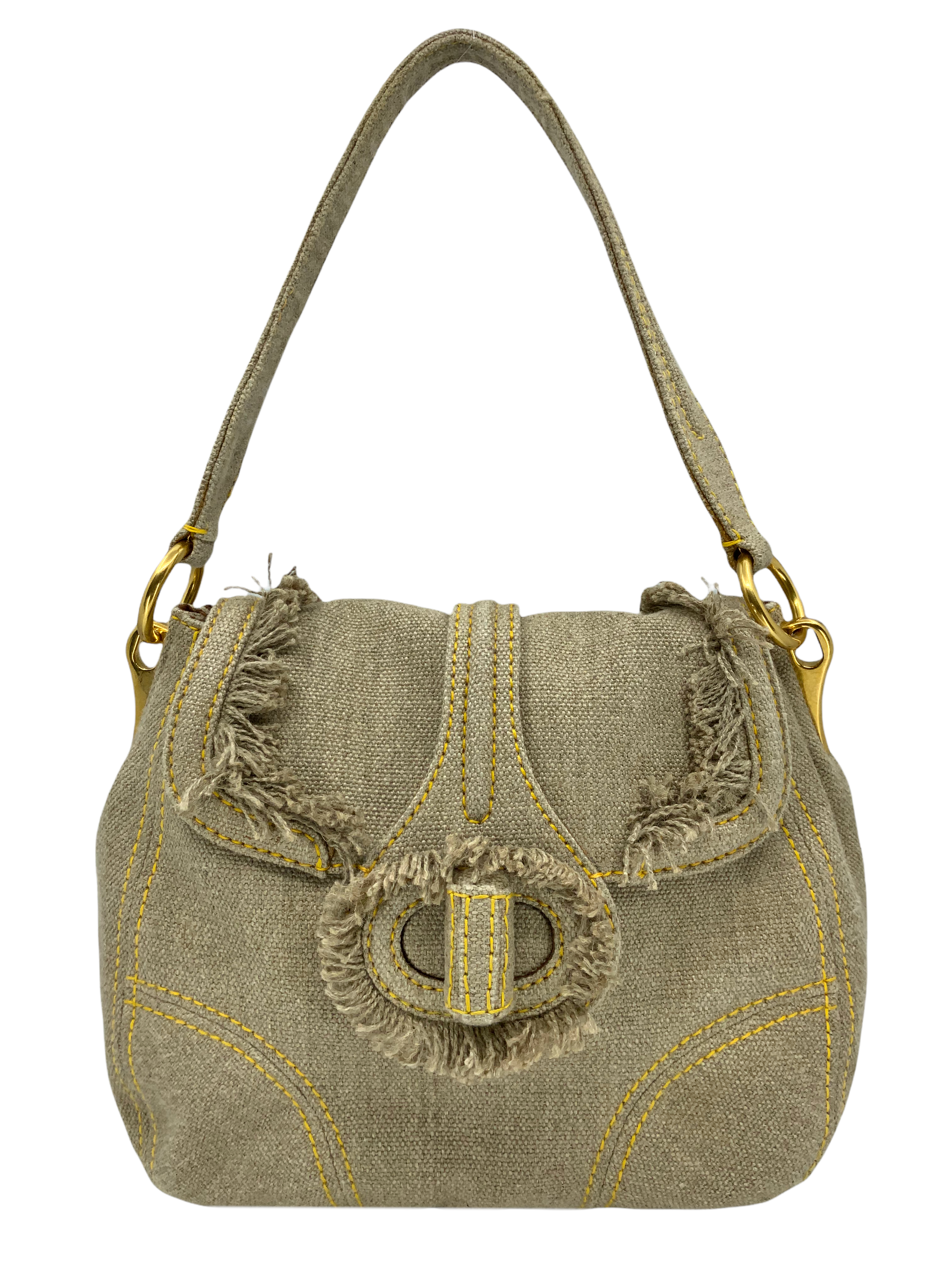 Prada Pattina Sottospalla Fringe Canvas Large Flap Bag