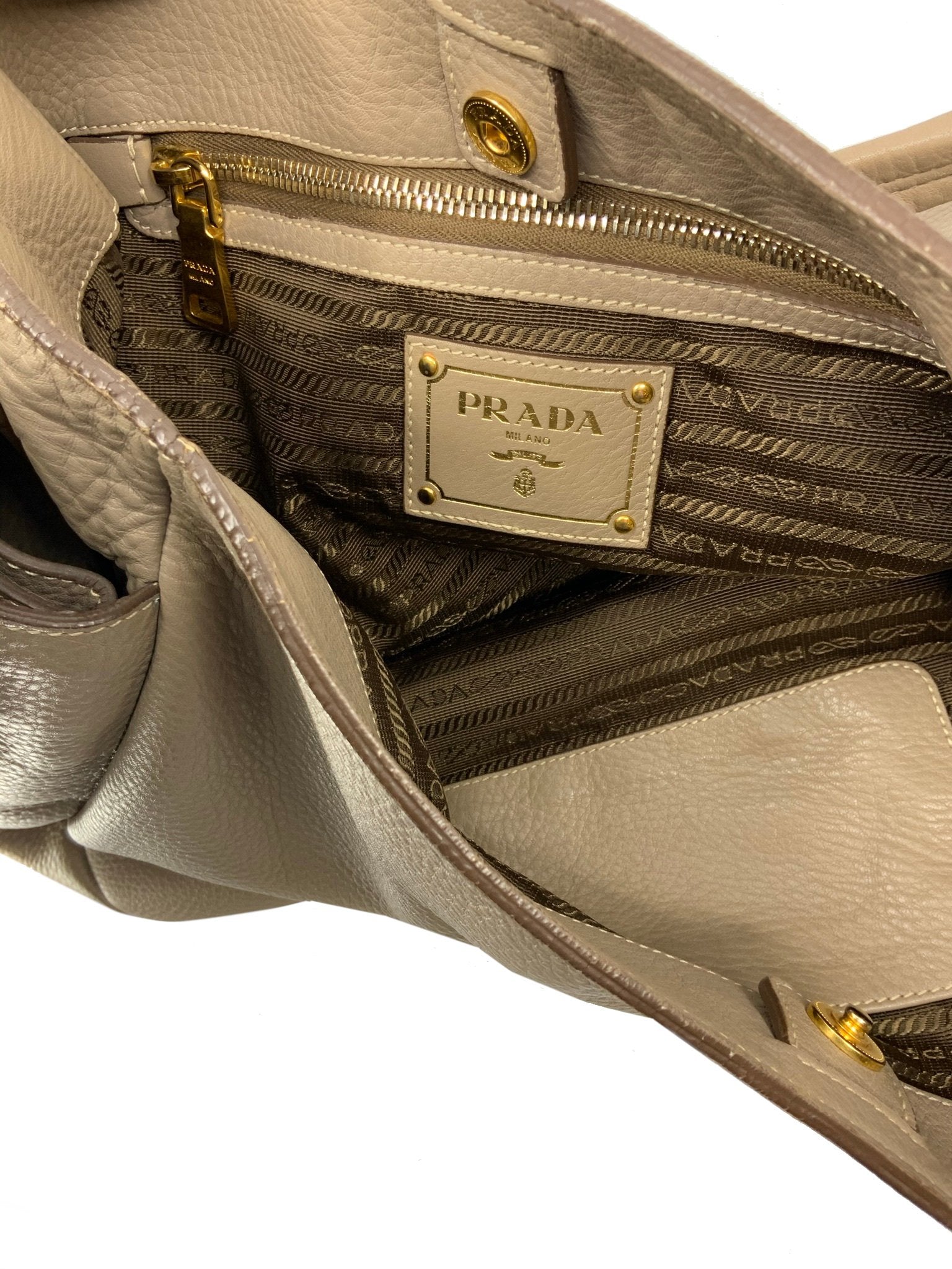 Prada Side Pocket Zip Vitello Daino Zip Hobo Bag