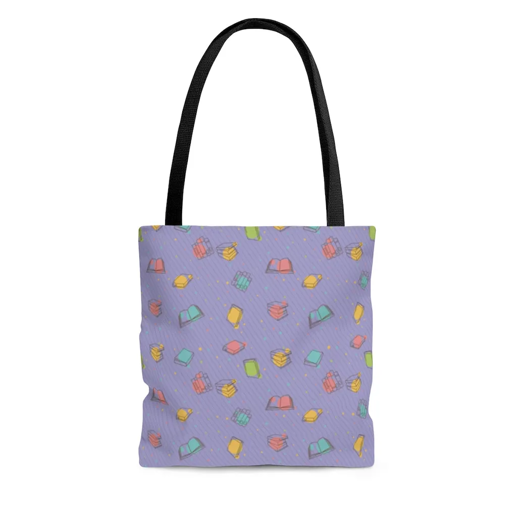 Purple Bookish Pattern Tote Bag