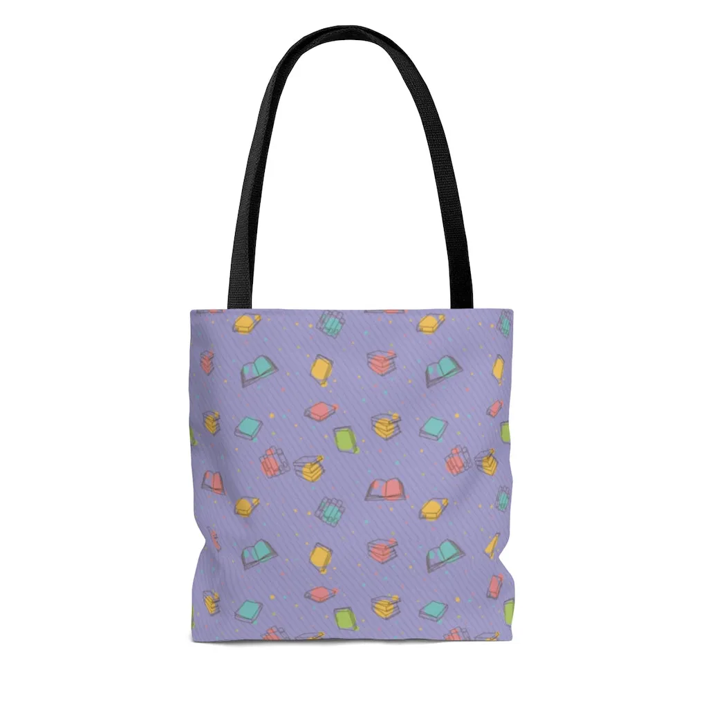 Purple Bookish Pattern Tote Bag