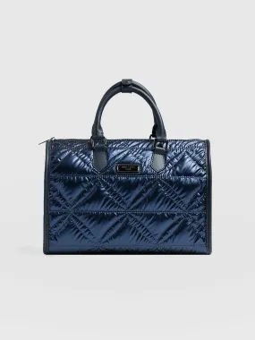 Quilted Maeve Duffle Bag - Metallic Navy