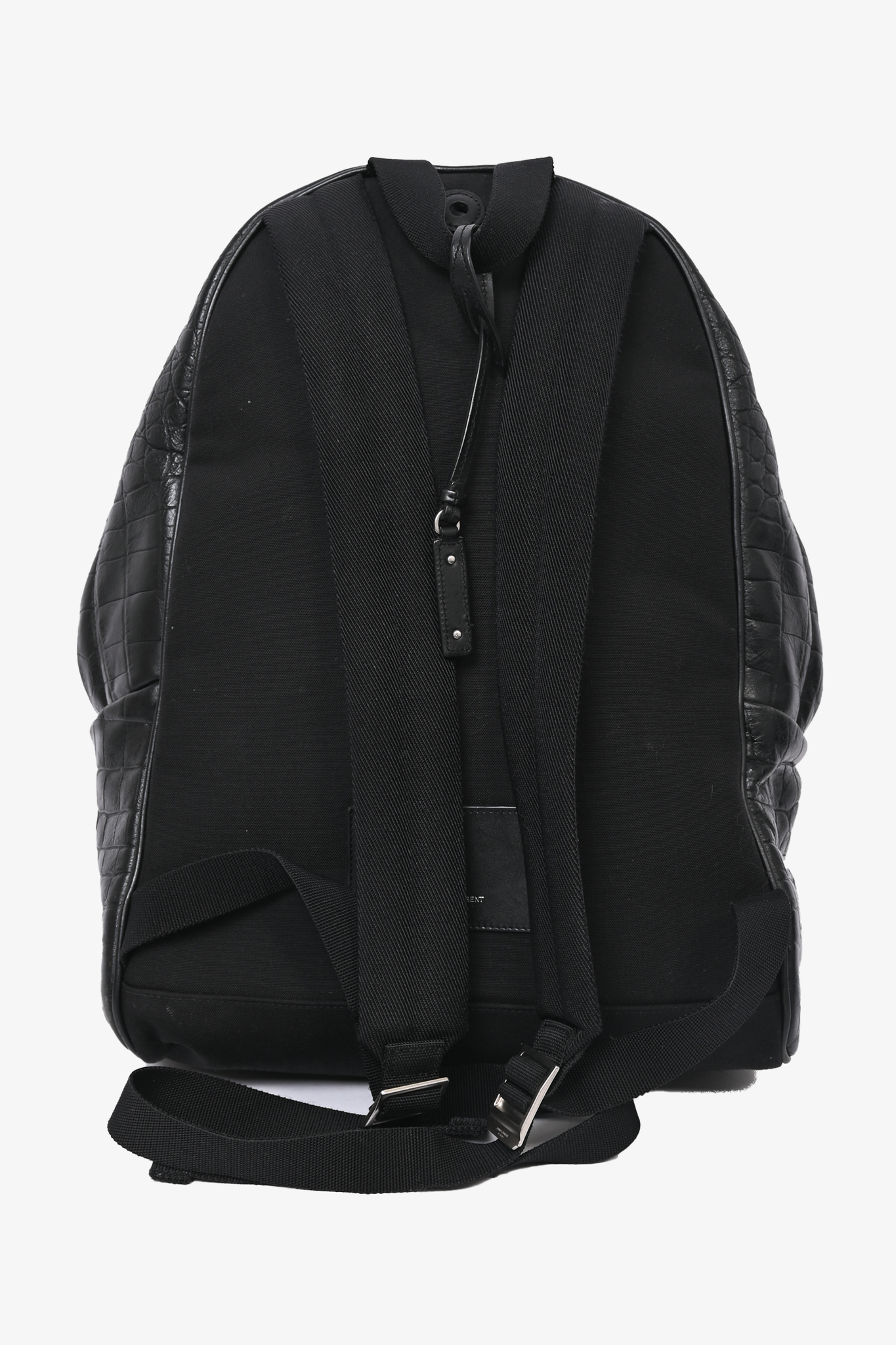 Saint Laurent Black Leather Croc Embossed City Backpack