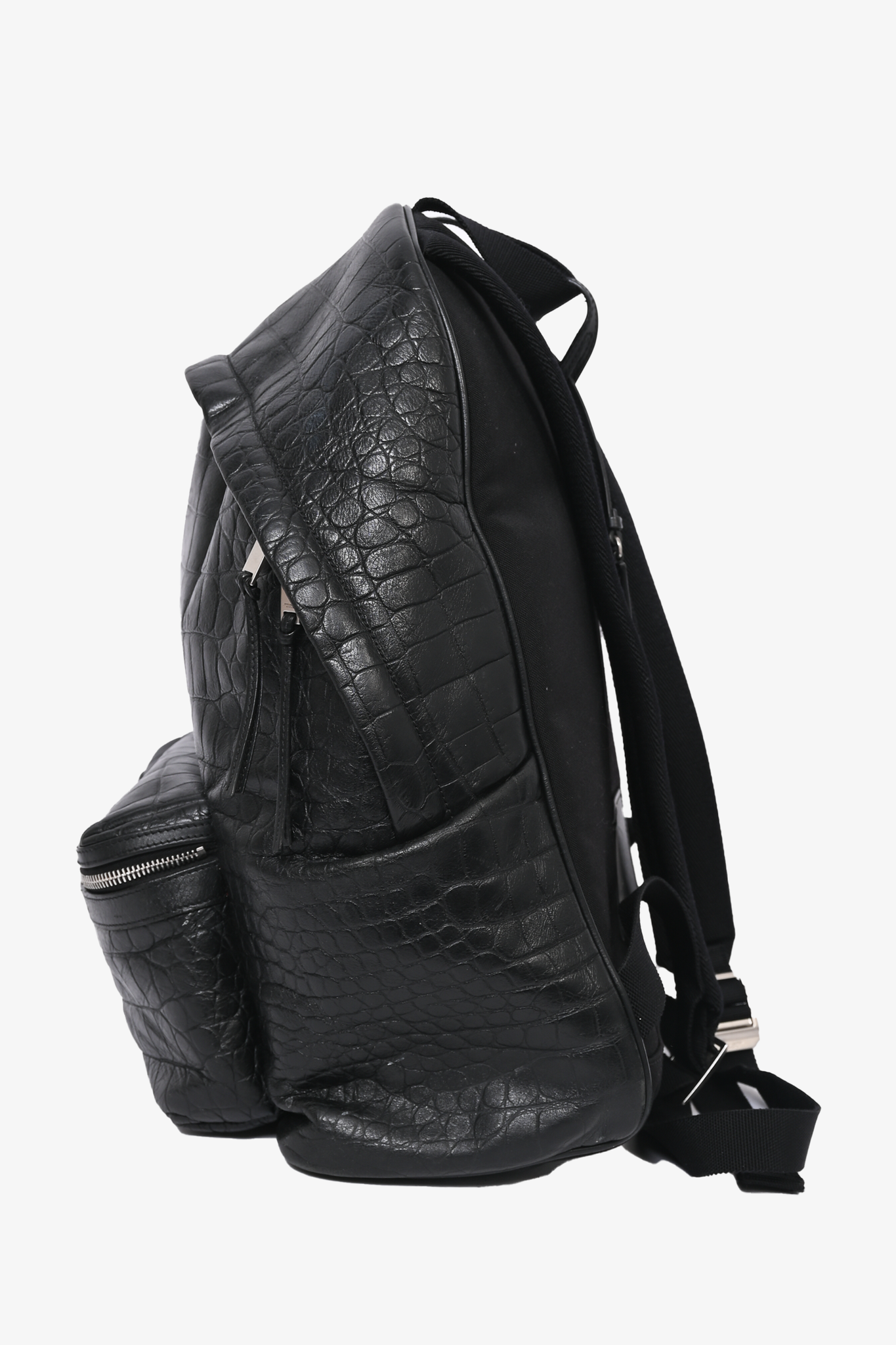 Saint Laurent Black Leather Croc Embossed City Backpack