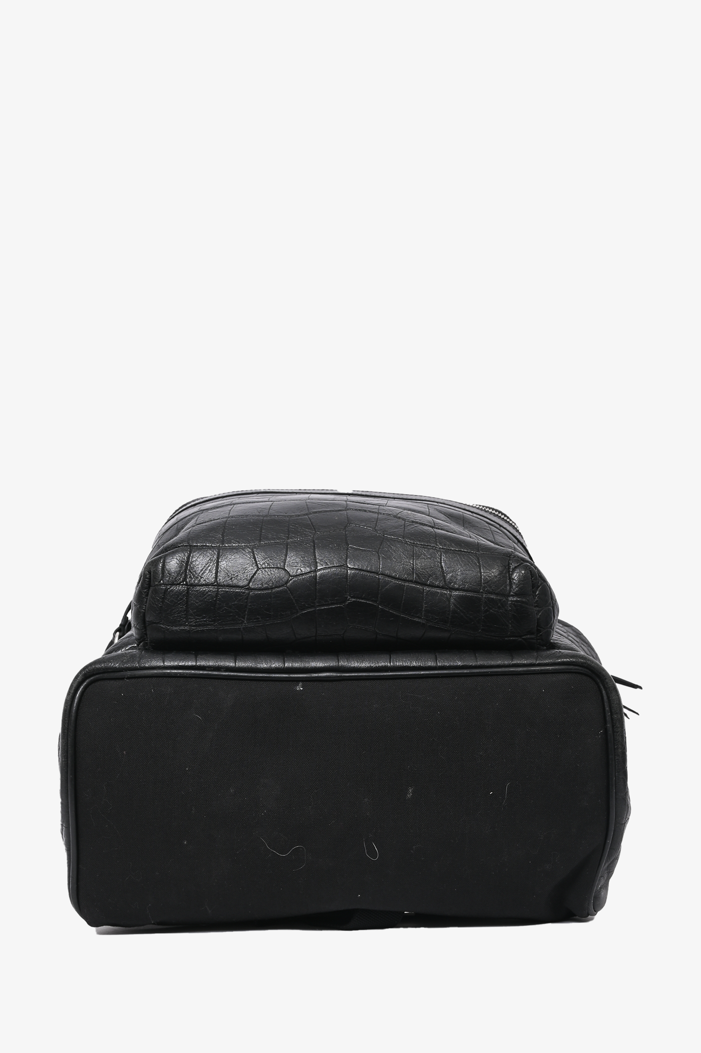 Saint Laurent Black Leather Croc Embossed City Backpack