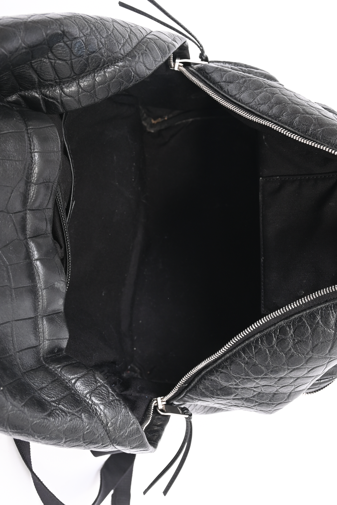 Saint Laurent Black Leather Croc Embossed City Backpack