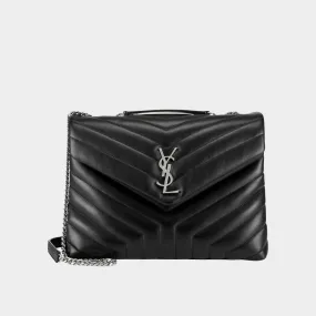 SAINT LAURENT Lou Lou Medium Quilted Leather Shoulder Bag - BLACK