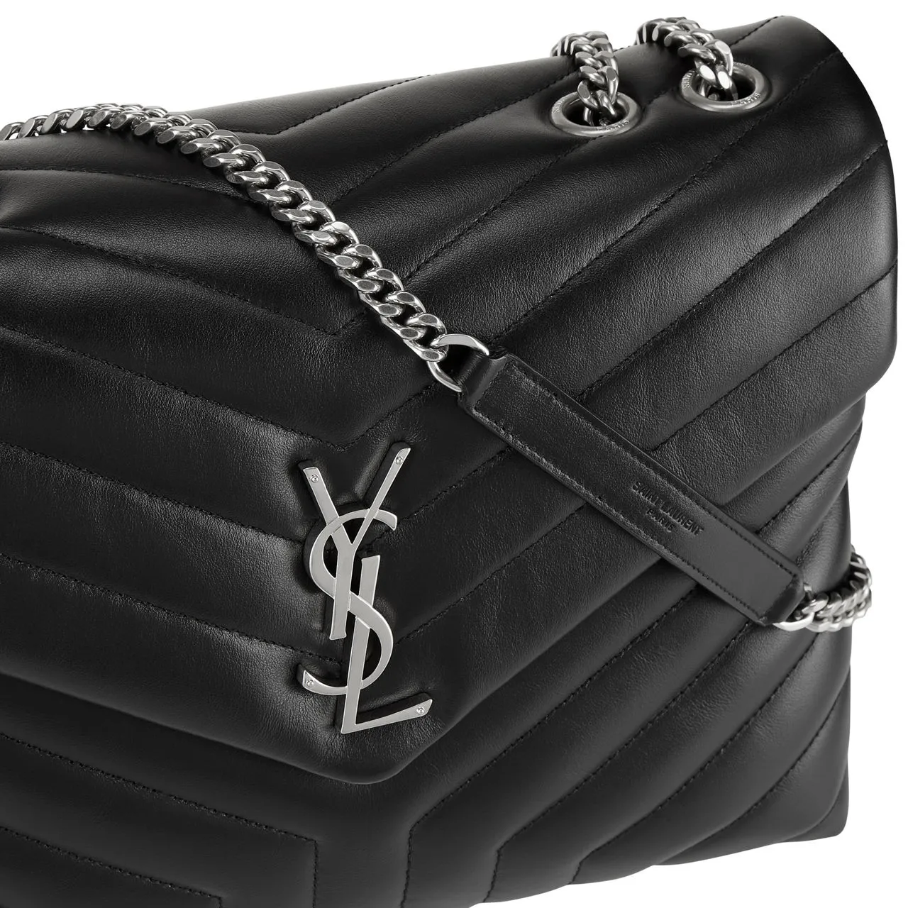 SAINT LAURENT Lou Lou Medium Quilted Leather Shoulder Bag - BLACK