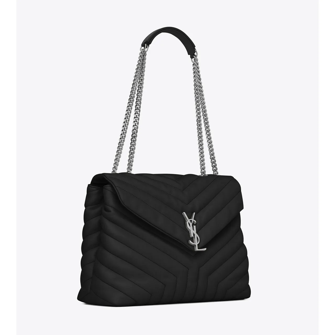 SAINT LAURENT Lou Lou Medium Quilted Leather Shoulder Bag - BLACK