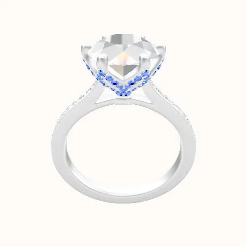 Tapered Channel Set Engagement Ring With Pave Petal Six Prong Head