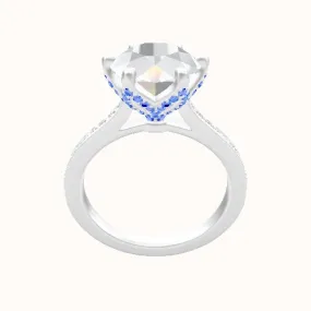 Tapered Channel Set Engagement Ring With Pave Petal Six Prong Head