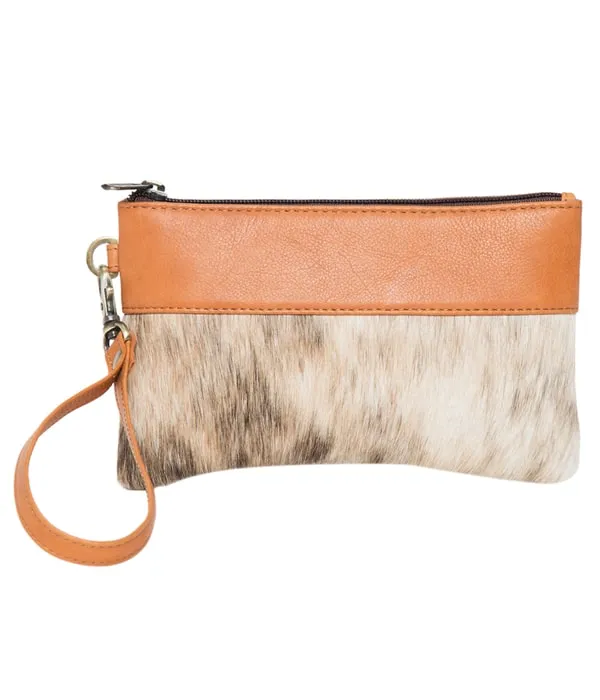 The Design Edge Wales Handy Cowhide Clutch - Tan and White Hairon - 71016 - Tan Leather