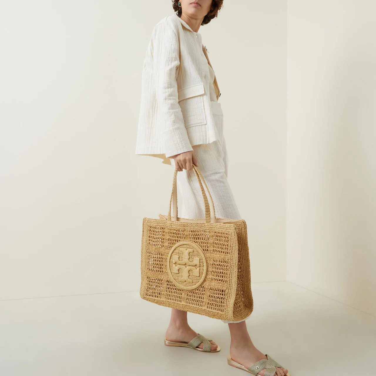 TORY BURCH Ella Large Crochet Tote - Natural