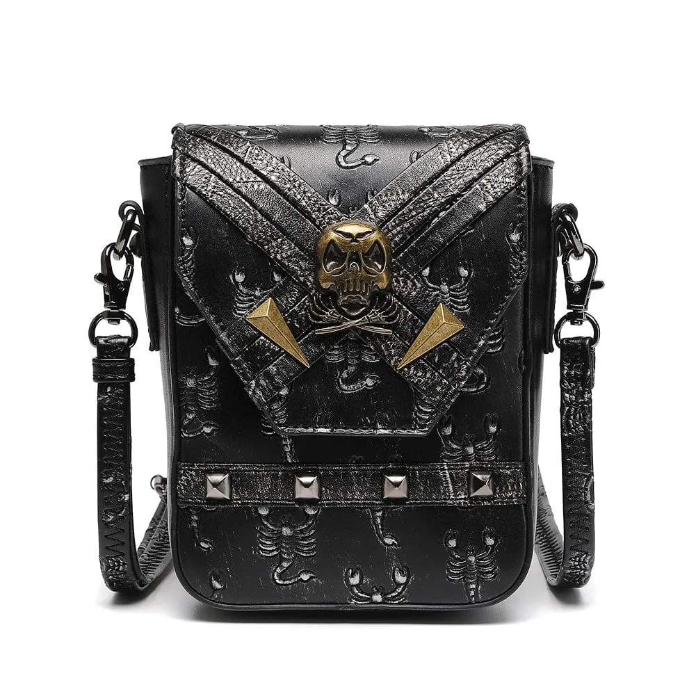 Unisex Steampunk Skull Scorpion Embroidered Mini Bag