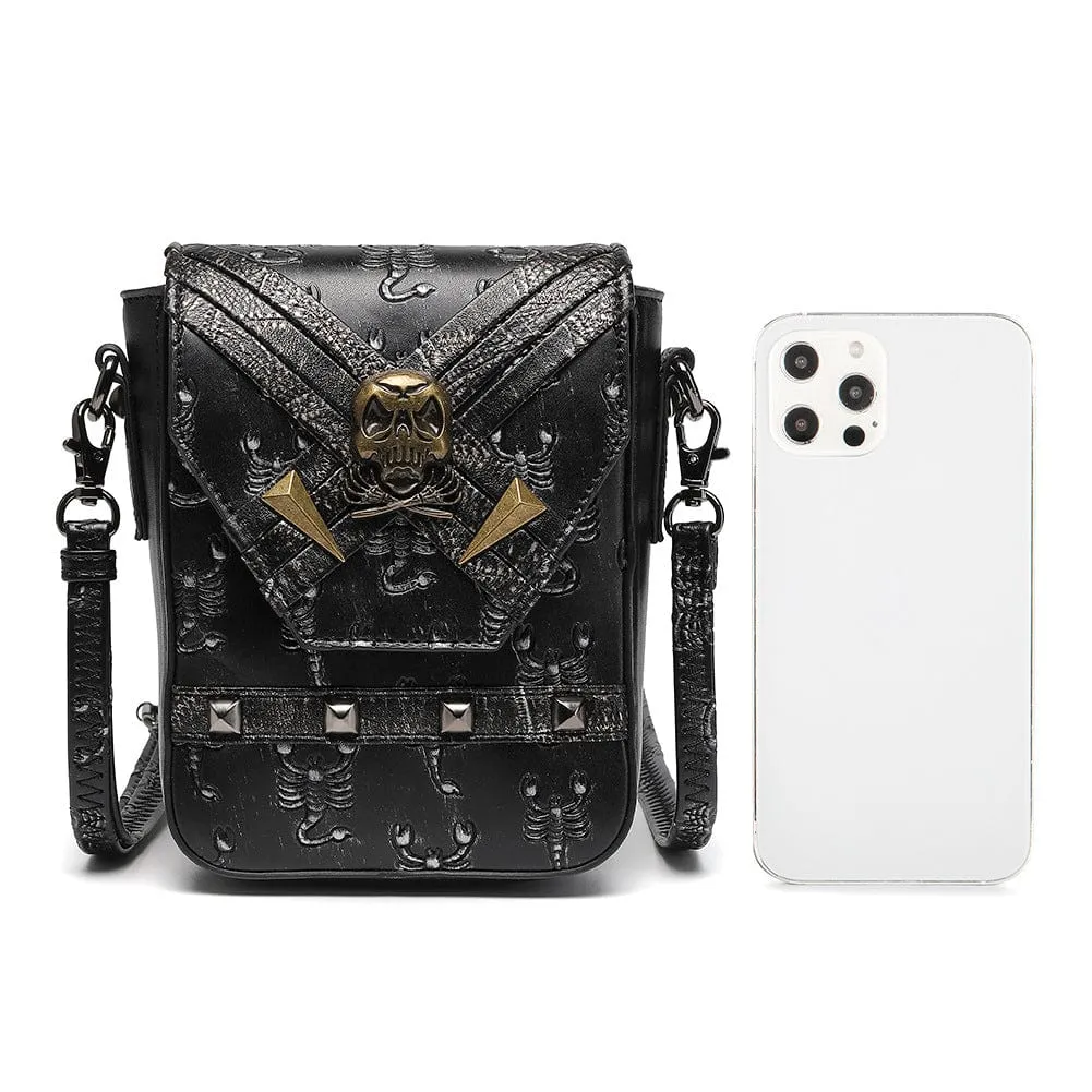 Unisex Steampunk Skull Scorpion Embroidered Mini Bag