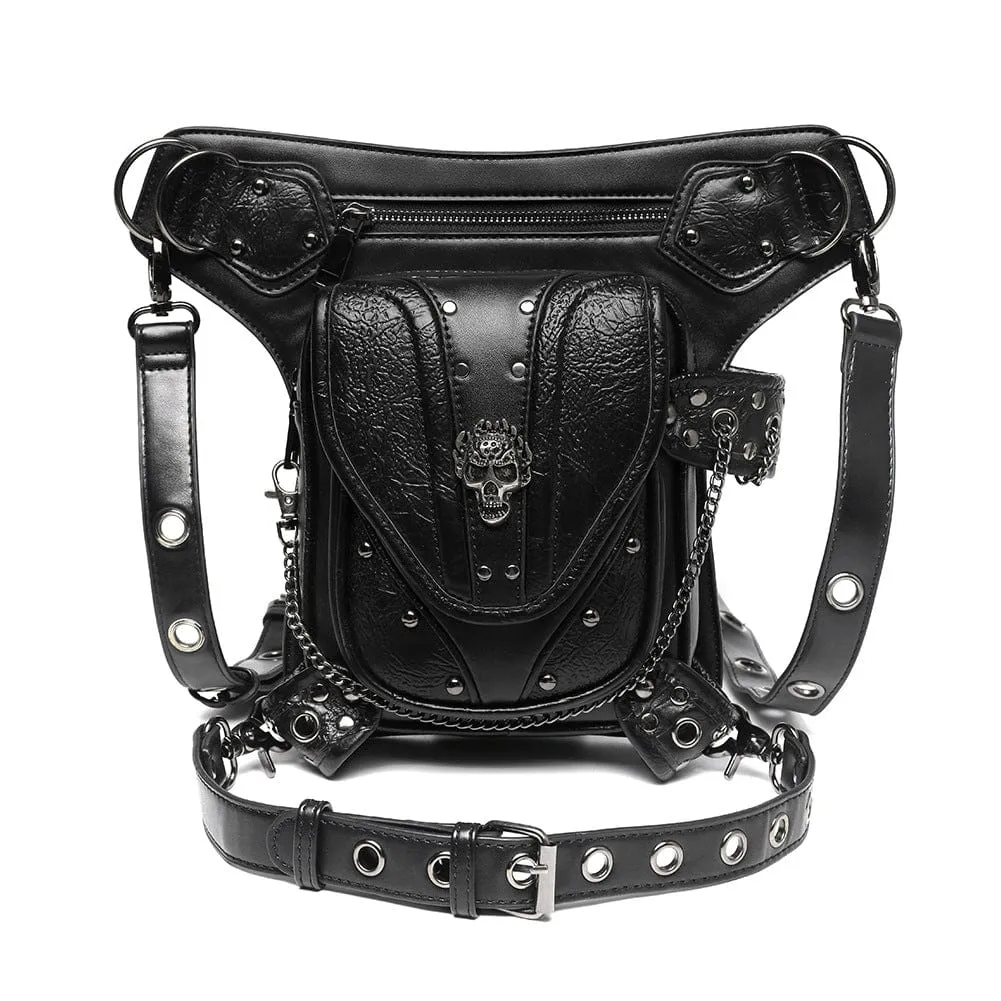 Unisex Steampunk Skull Studded Mini Bag