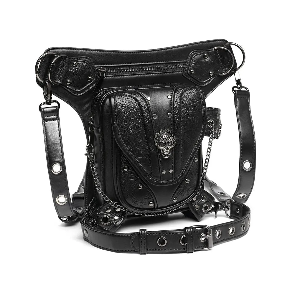 Unisex Steampunk Skull Studded Mini Bag