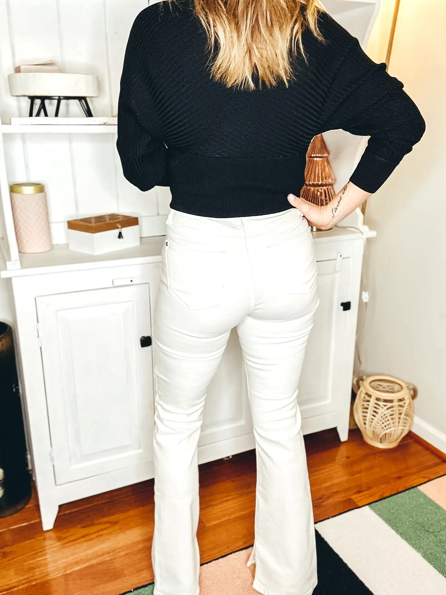 White Split Hem Bootcut Jeans