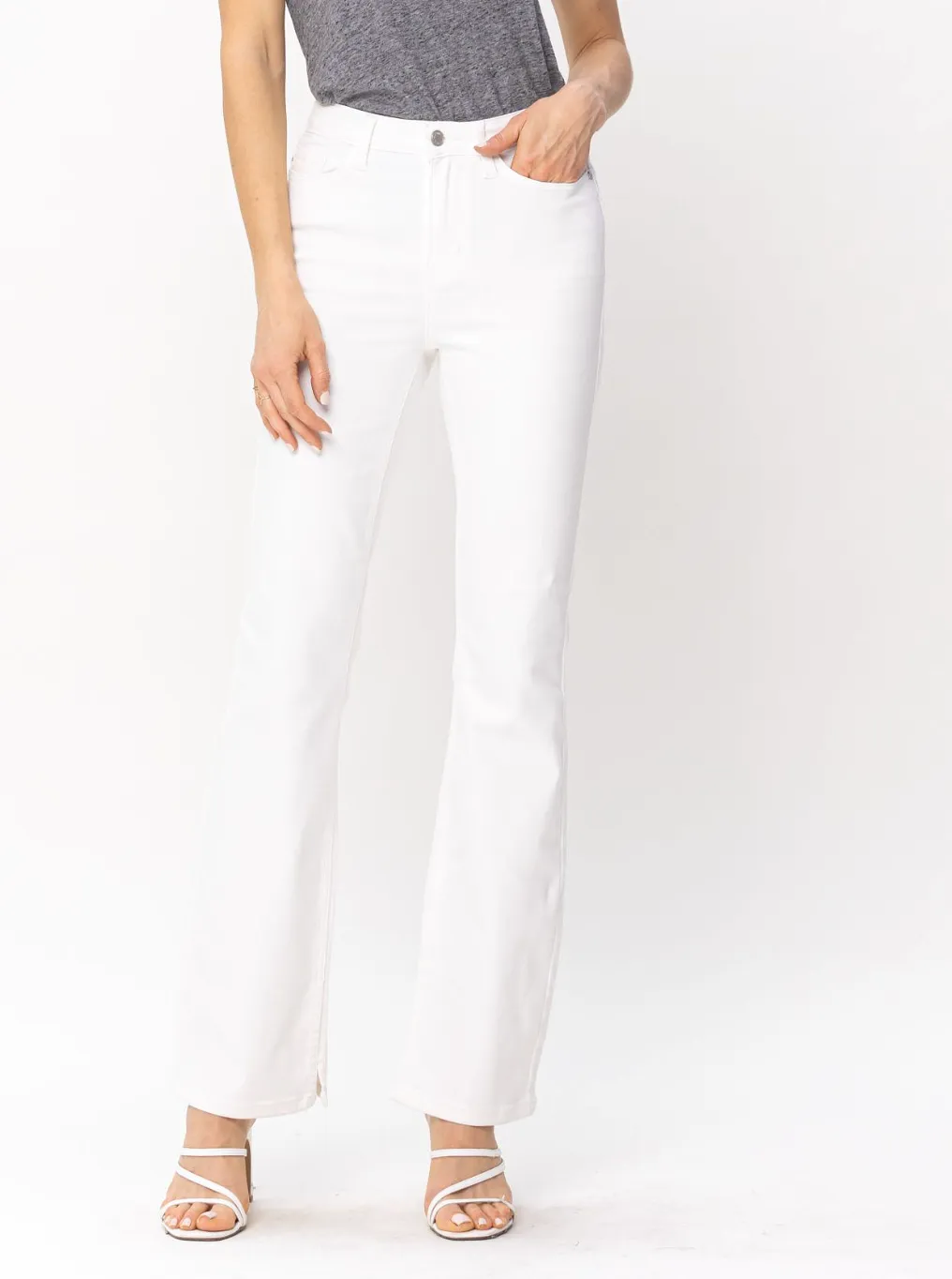 White Split Hem Bootcut Jeans