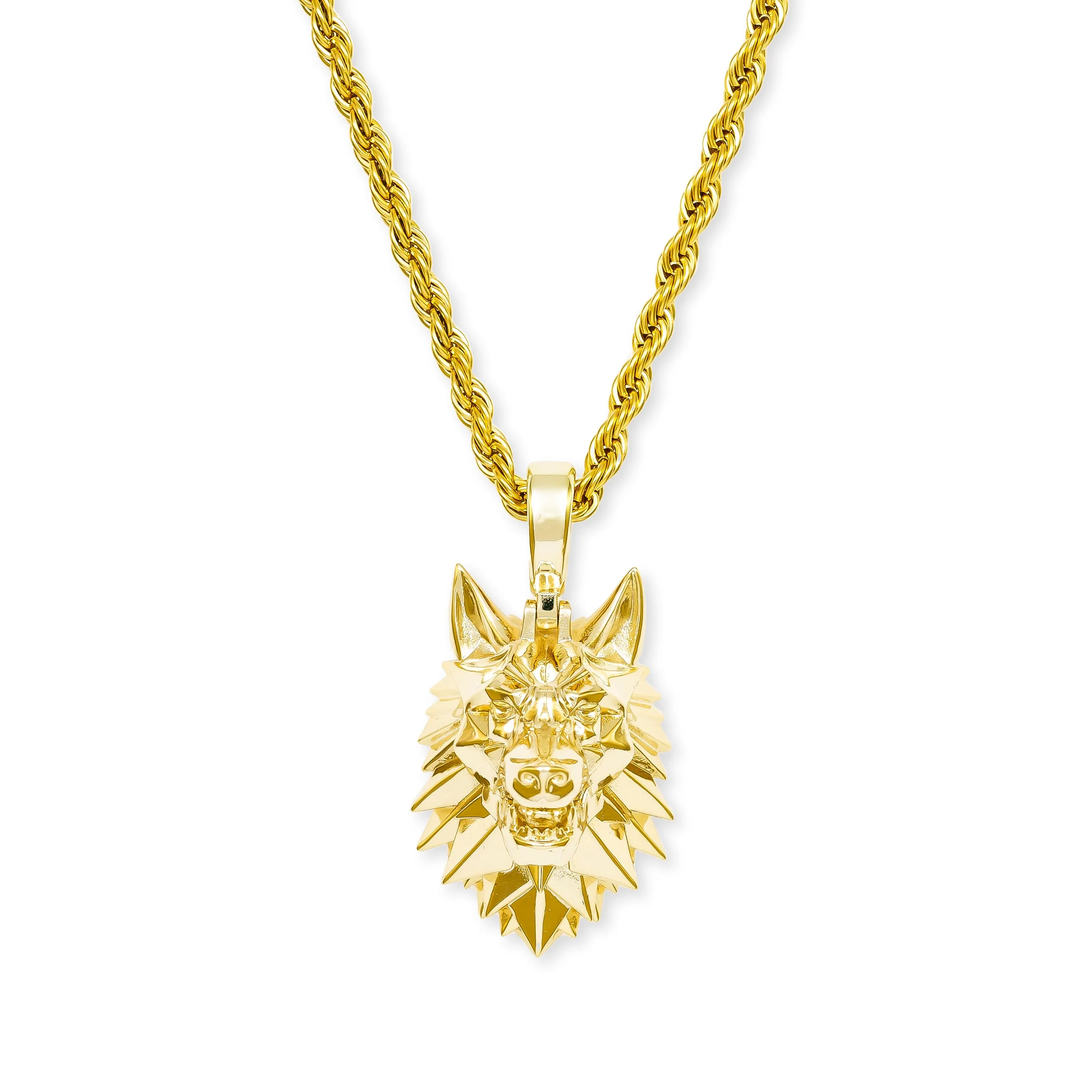 Wolf Head Necklace Pendant & Rope Chain