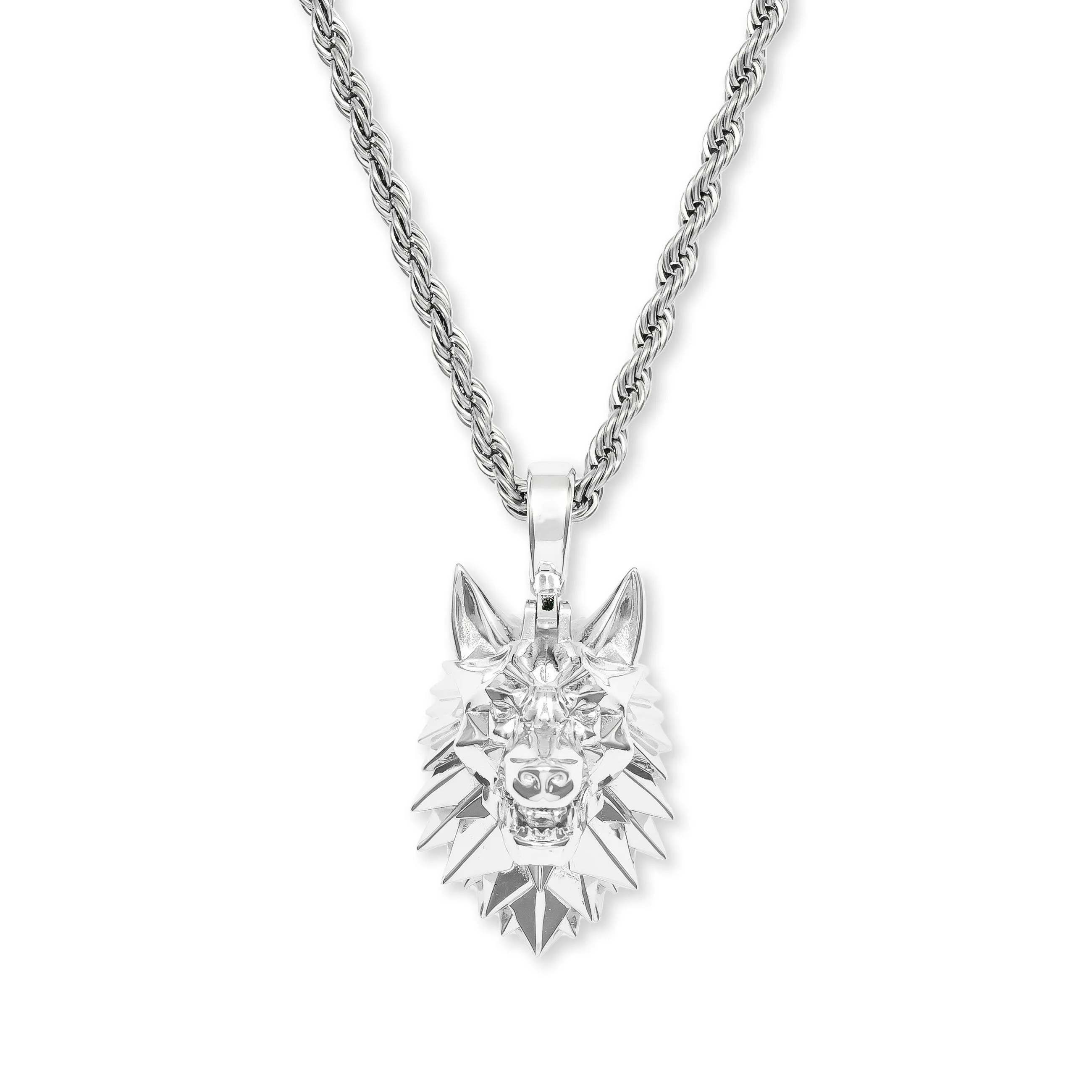 Wolf Head Necklace Pendant & Rope Chain