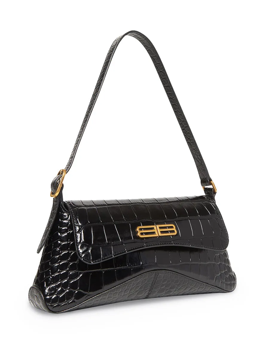 XX Small Flap Bag Crocodile Embossed in Black