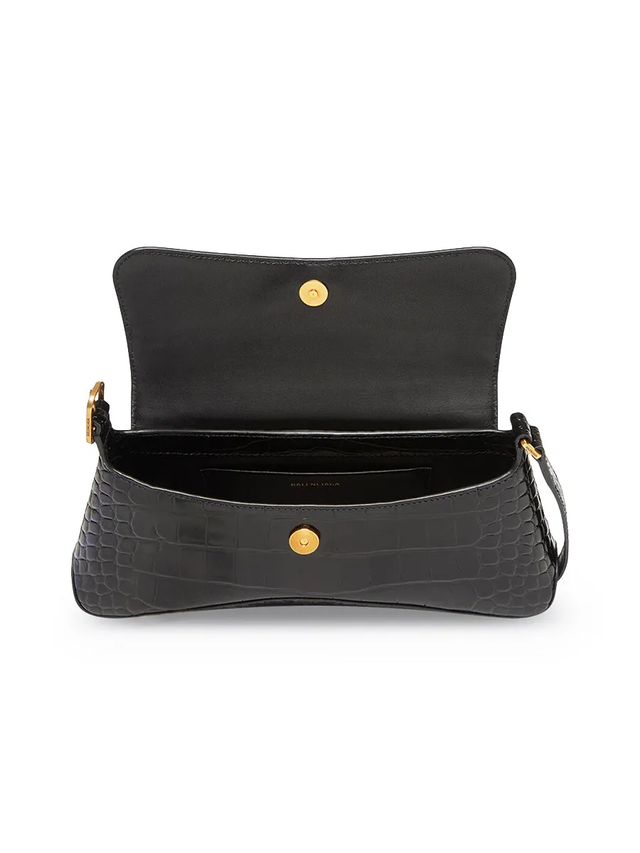 XX Small Flap Bag Crocodile Embossed in Black