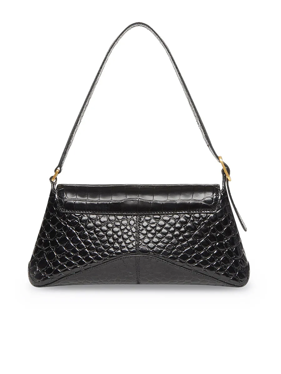 XX Small Flap Bag Crocodile Embossed in Black